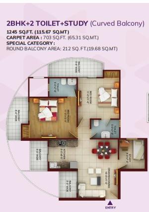 2 BHK+Study
